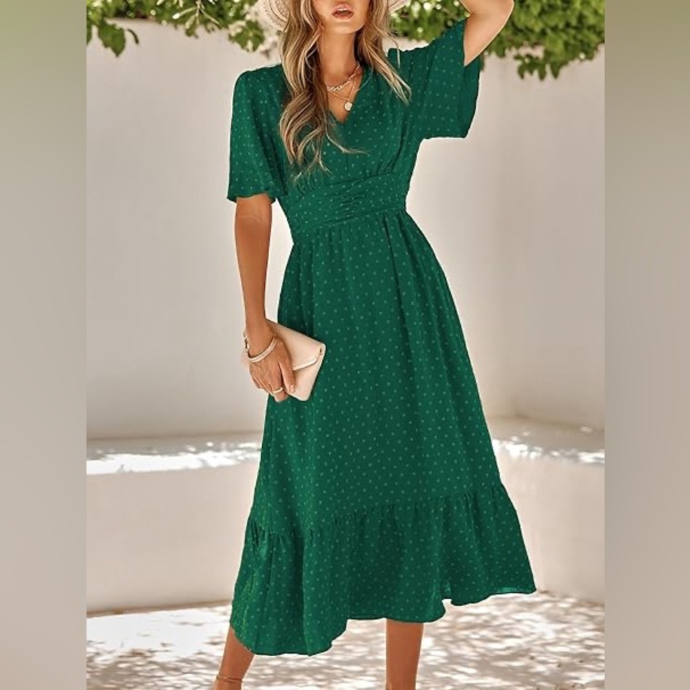New IFFEI Green Summer Maxi V Neck dress